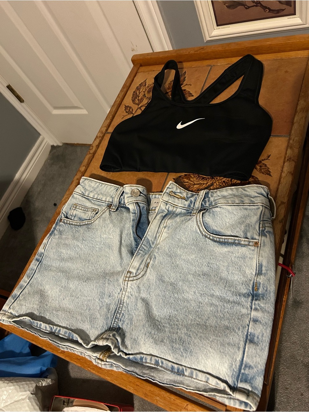 Nike Black Racerback Athletic Bra and Denim Pacific Sunwear Skirt